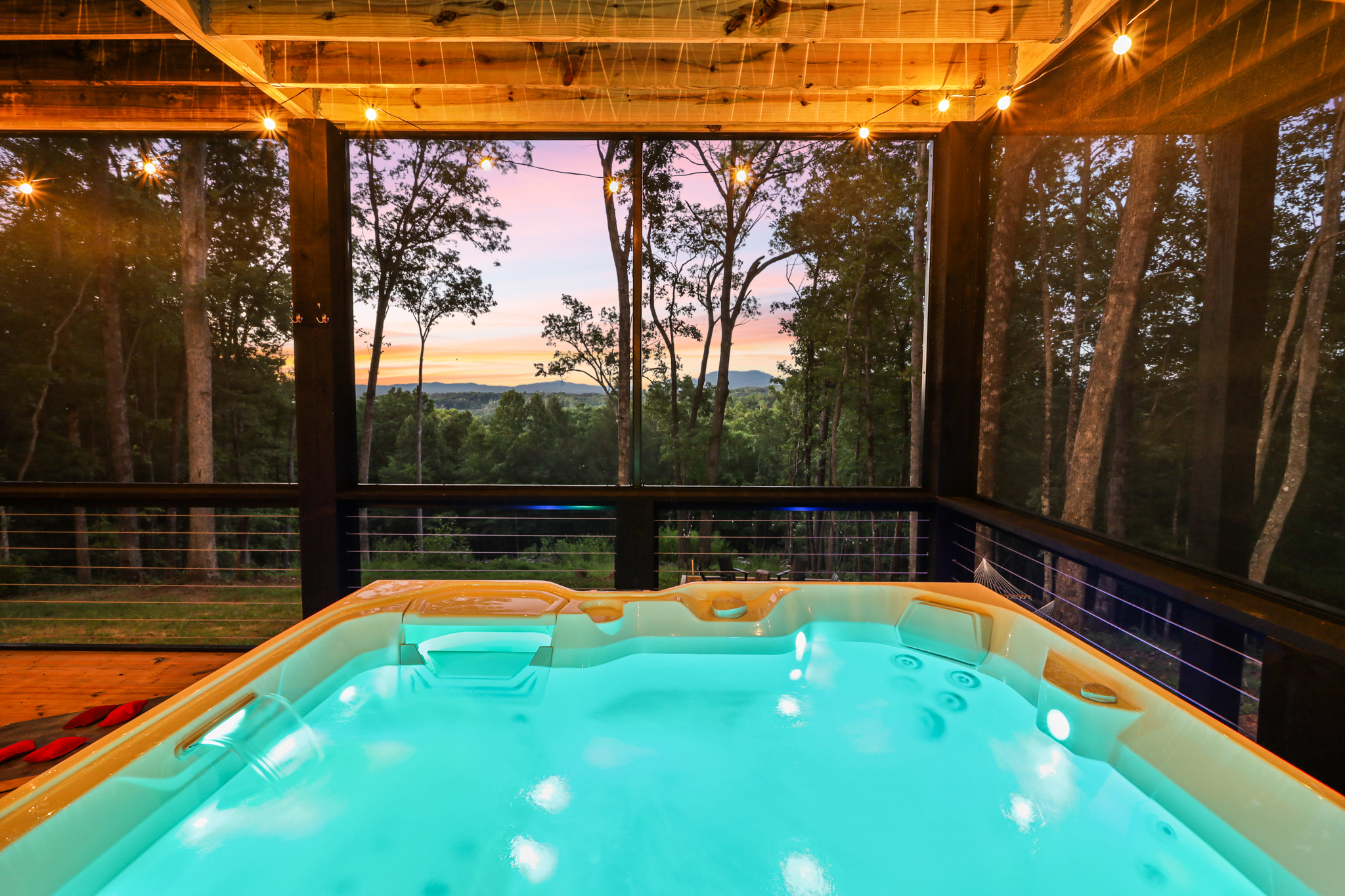 view from the hot tub in boujee lodge